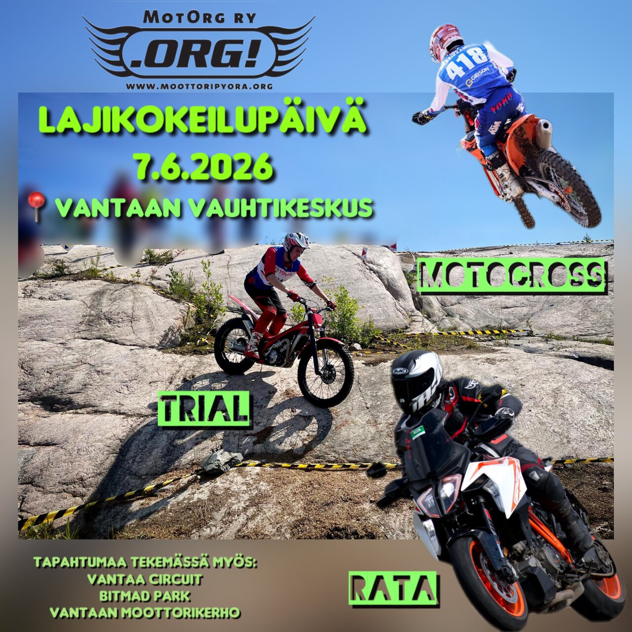 ✨ Kesätapahtuma: Lajikokeilupäivä 7.6.2026, Vantaan Vauhtikeskus ✨